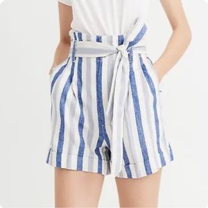 MADEWELL high waisted paperbag shorts waist tie shades of blue stripes size 6